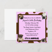 ピンクおよびブラウンのパグの招待状 招待状 (正面/裏面)