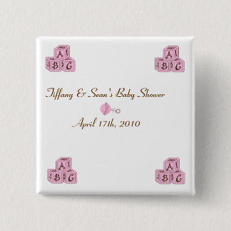 ピンクおよびブラウンのベビーのブロック 缶バッジ