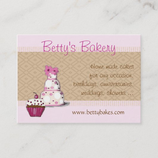 ピンクおよびブラウンのベーカリーの名刺 名刺 (正面)