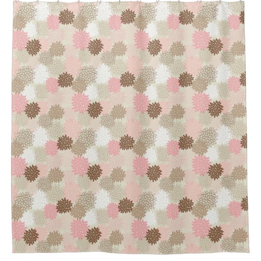 ピンクおよびブラウンのミイラパターン シャワーカーテン (正面)