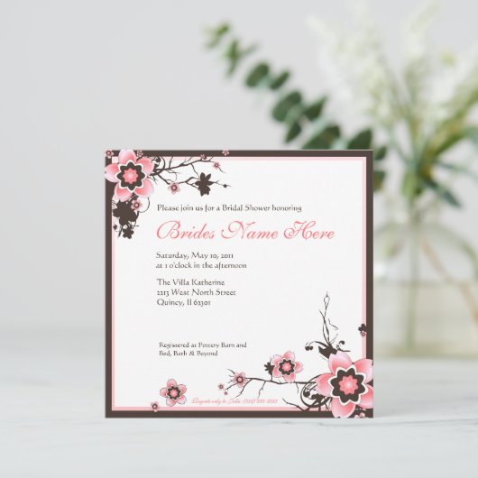 ピンクおよびブラウンの桜のシャワーの招待状 招待状 (スタンド正面)
