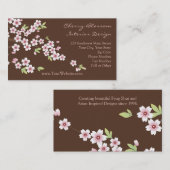 ピンクおよびブラウンの桜の名刺 名刺 (正面/裏面)