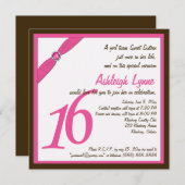 ピンクおよびブラウンの正方形のSweet sixteenの招待状 招待状 (正面/裏面)