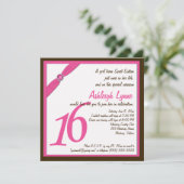 ピンクおよびブラウンの正方形のSweet sixteenの招待状 招待状 (スタンド正面)