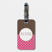 ピンクおよびブラウンの水玉模様のストライプなモノグラム ラゲッジタグ (裏面縦)