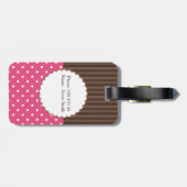 ピンクおよびブラウンの水玉模様のストライプなモノグラム ラゲッジタグ (裏面横)