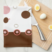 ピンクおよびブラウンの水玉模様 キッチンタオル (四つ折り)