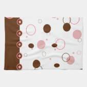 ピンクおよびブラウンの水玉模様 キッチンタオル (横)