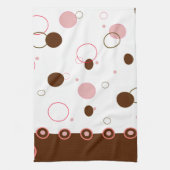 ピンクおよびブラウンの水玉模様 キッチンタオル (縦)