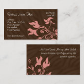 ピンクおよびブラウンの渦巻のメーキャップアーティストかサロン 名刺 (正面/裏面)