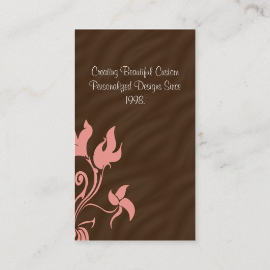 ピンクおよびブラウンの花の渦巻 名刺 (裏面)