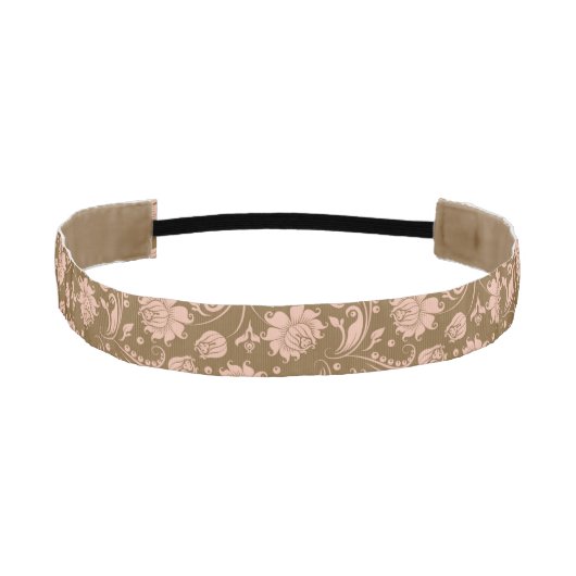 ピンクおよびブラウンの花柄パターン アスレチックヘッドバンド (正面)