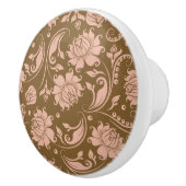 ピンクおよびブラウンの花柄パターン セラミックノブ (右)