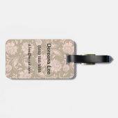 ピンクおよびブラウンの花柄パターン ラゲッジタグ (裏面横)