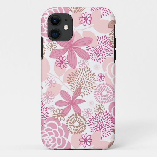ピンクおよびブラウンの花柄パターン Case-Mate iPhoneケース (裏面)