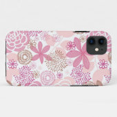 ピンクおよびブラウンの花柄パターン Case-Mate iPhoneケース (裏面(横))
