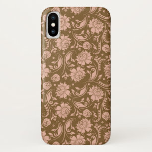 ピンクおよびブラウンの花柄パターン iPhone X ケース