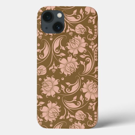 ピンクおよびブラウンの花柄パターン Case-Mate iPhoneケース (裏面)