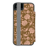 ピンクおよびブラウンの花柄パターン INCIPIO iPhoneウォレットケース (フォリオ裏面)
