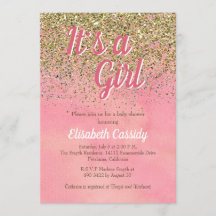 ピンクおよびモモのグリッターはベビーシャワーの招待を振りかけます
