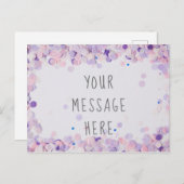 ピンクおよびラベンダーのパーティーの紙吹雪のブランクメッセージ インビテーションポストカード (正面/裏面)
