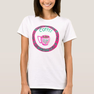 ピンクおよび水のコーヒー・マグ緩適合のTシャツ Tシャツ