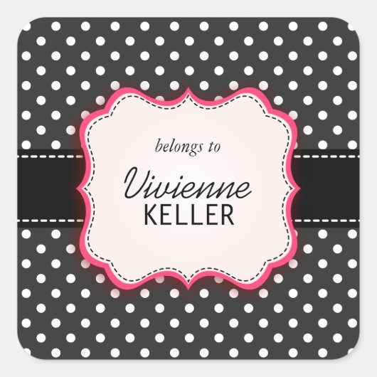 ピンクおよび水玉模様 スクエアシール (正面)