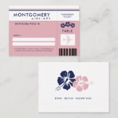 ピンクおよび海軍ハイビスカスの搭乗券の座席カード プレイスカード (正面/裏面)