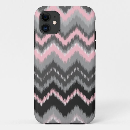 ピンクおよび灰色のイカットシェブロン Case-Mate iPhoneケース (裏面)