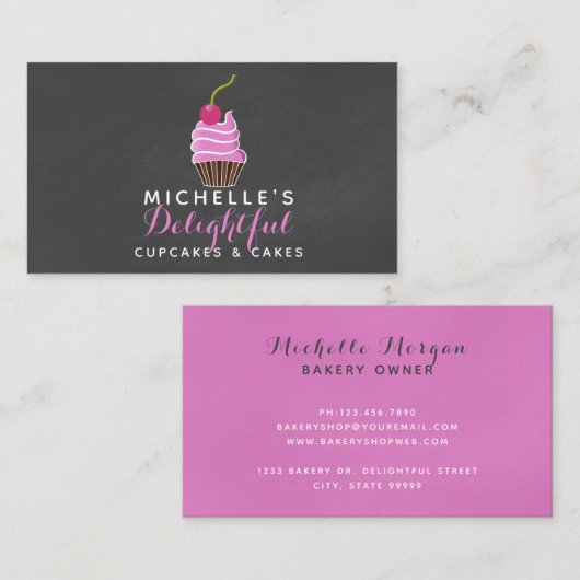 ピンクおよび灰色のカップケーキの名刺 名刺 (正面/裏面)