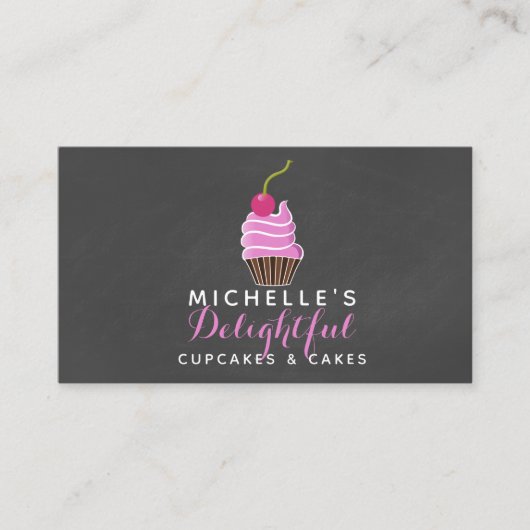 ピンクおよび灰色のカップケーキの名刺 名刺 (正面)