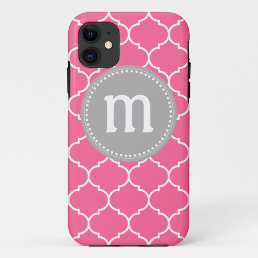 ピンクおよび灰色のクローバーのカスタムなモノグラム Case-Mate iPhoneケース (裏面)