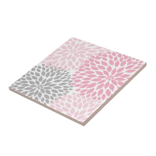 ピンクおよび灰色のダリアのアクセントの芸術のタイル タイル (側面)