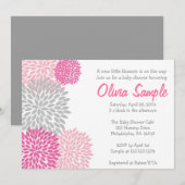 ピンクおよび灰色のダリアのベビーシャワーの招待状 招待状 (正面/裏面)