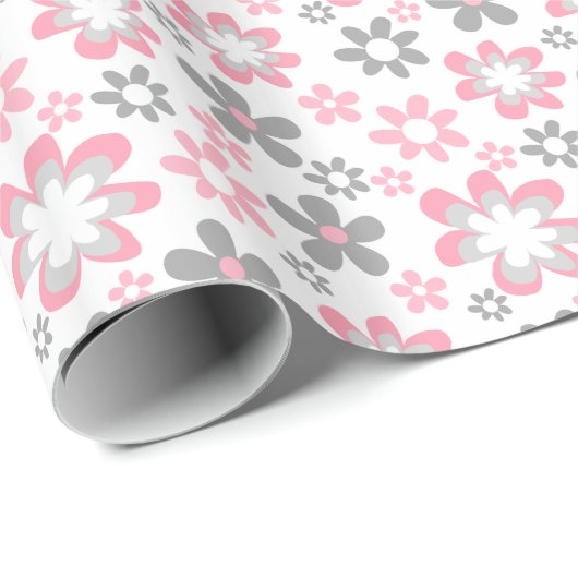 ピンクおよび灰色のデイジーの花の技術のギフト用包装紙 ラッピングペーパー (ロールコーナー)