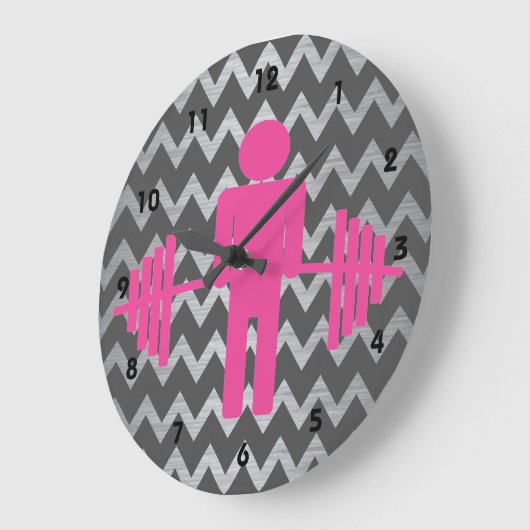 ピンクおよび灰色のフィットネスの重量挙げの時計 ラージ壁時計 (傾斜)