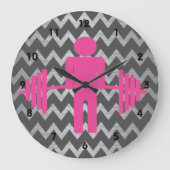 ピンクおよび灰色のフィットネスの重量挙げの時計 ラージ壁時計 (正面)