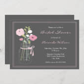 ピンクおよび灰色のメーソンジャーのブライダルシャワーの招待状 招待状 (正面/裏面)