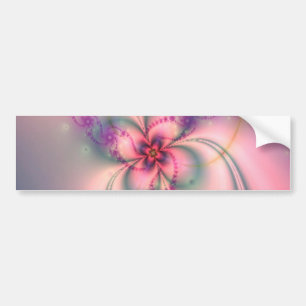 ピンクおよび灰色の花 バンパーステッカー