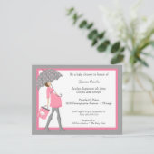 ピンクおよび灰色の買物客のベビーシャワーの招待状 招待状 (スタンド正面)