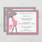 ピンクおよび灰色の買物客のベビーシャワーの招待状 招待状 (正面/裏面)