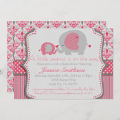 ピンクおよび灰色象のベビーシャワーの招待状 招待状 (正面/裏面)
