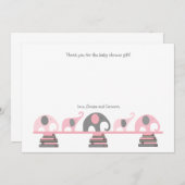 ピンクおよび灰色象の本のベビーシャワーは感謝していしています サンキューカード (正面/裏面)