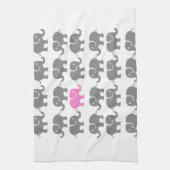 ピンクおよび灰色象の芸術 キッチンタオル (縦)