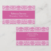 ピンクおよび白いダマスク織の名刺 名刺 (正面/裏面)