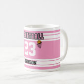 ピンクおよび白いバスケットボールジャージー コーヒーマグカップ (正面右)