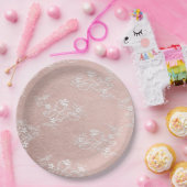 ピンクおよび白いレースのぼろぼろのシックな紙皿 ペーパープレート (パーティー)