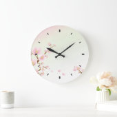 ピンクおよび白い桜の自然のモノグラム ラージ壁時計 (ホーム)