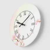 ピンクおよび白い桜の自然のローマ数字 ラージ壁時計 (傾斜)