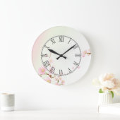ピンクおよび白い桜の自然のローマ数字 ラージ壁時計 (ホーム)